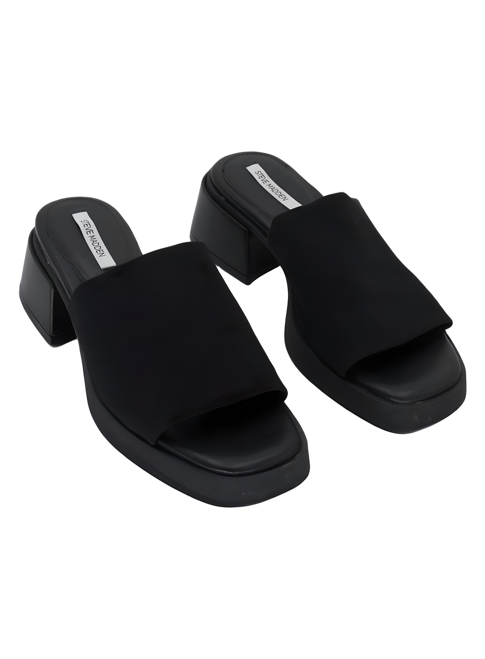 Steve Madden Lucee Black Fabric Square Toe Block Heel Slide Sandals Size 7M
